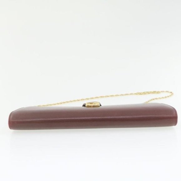 Gucci Dark Red Leather Two-Way Clutch W Gold Chain Strap - Picture 10 of 12